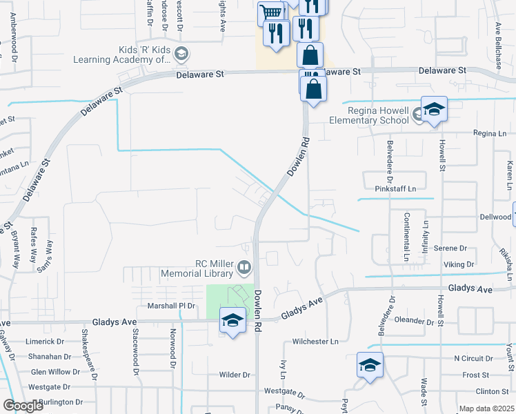 map of restaurants, bars, coffee shops, grocery stores, and more near 2055 Dowlen Road in Beaumont