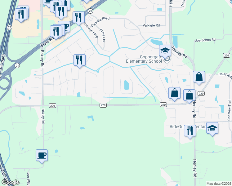 map of restaurants, bars, coffee shops, grocery stores, and more near 1784 Sheraton Lakes Circle in Middleburg