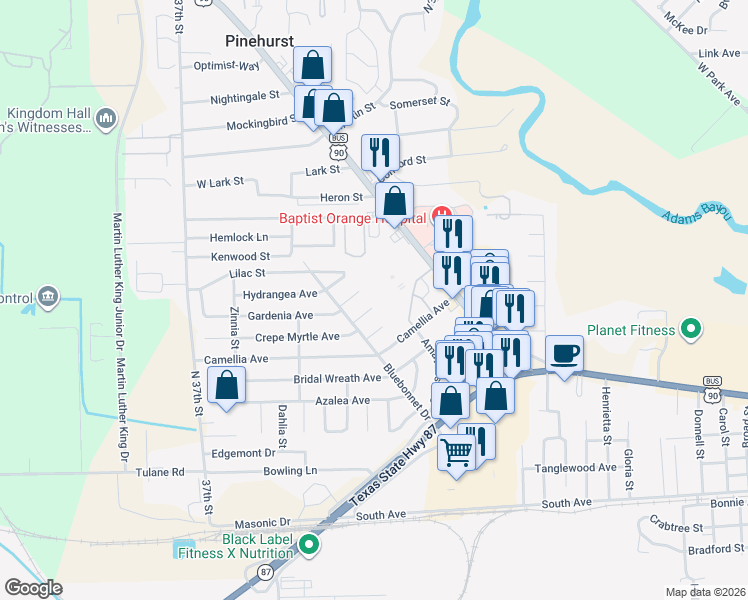 map of restaurants, bars, coffee shops, grocery stores, and more near 11 Circle R Street in Orange