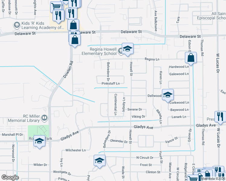 map of restaurants, bars, coffee shops, grocery stores, and more near 6030 Zenith Street in Beaumont