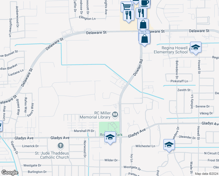 map of restaurants, bars, coffee shops, grocery stores, and more near 2045 Dowlen Road in Beaumont