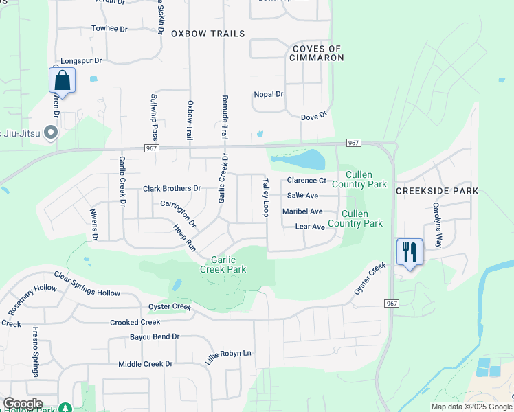 map of restaurants, bars, coffee shops, grocery stores, and more near 2121 Sid Allens Drive in Buda