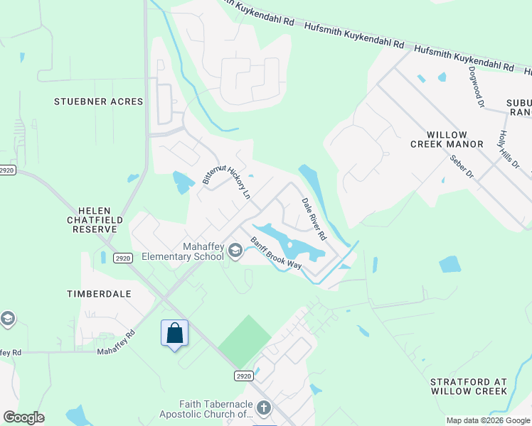 map of restaurants, bars, coffee shops, grocery stores, and more near 10103 Mahaffey Road in Tomball