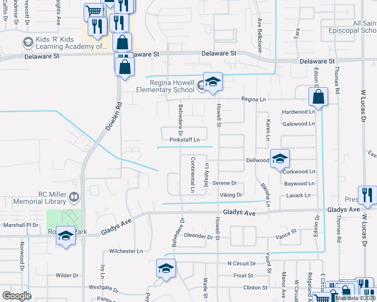 map of restaurants, bars, coffee shops, grocery stores, and more near 6030 Zenith Street in Beaumont