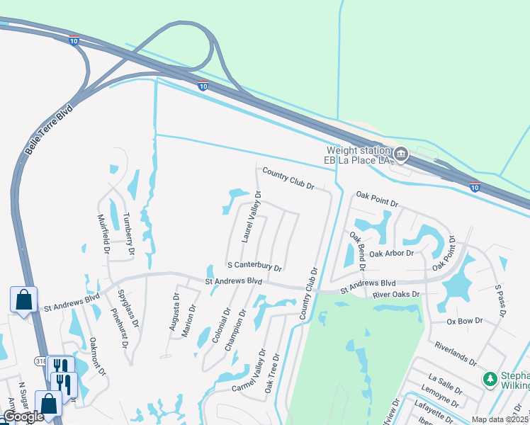 map of restaurants, bars, coffee shops, grocery stores, and more near 325 Cypress Point Drive in LaPlace
