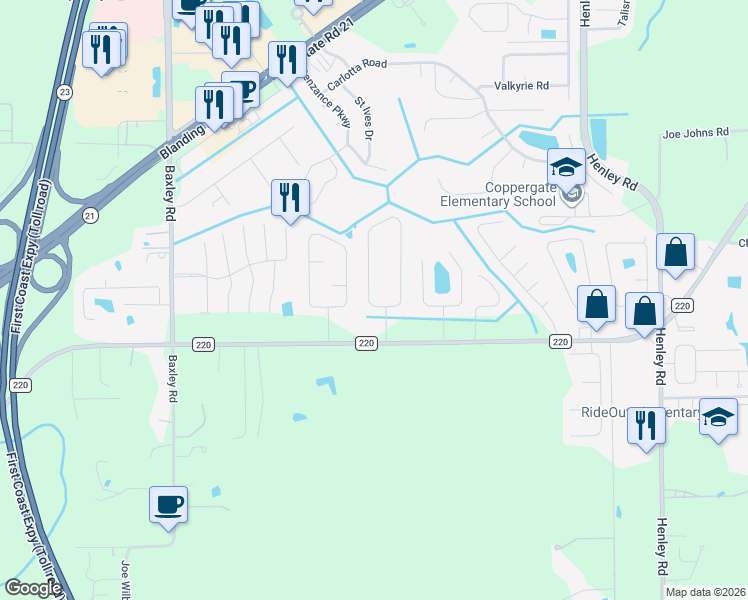 map of restaurants, bars, coffee shops, grocery stores, and more near 1875 Sheraton Lakes Circle in Middleburg