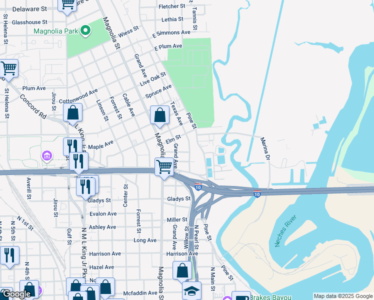 map of restaurants, bars, coffee shops, grocery stores, and more near 875 Peach Avenue in Beaumont
