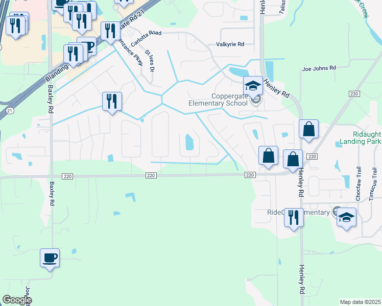 map of restaurants, bars, coffee shops, grocery stores, and more near 1980 Hunters Trace Circle in Middleburg