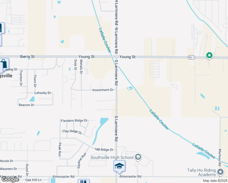 map of restaurants, bars, coffee shops, grocery stores, and more near 304 South Larriviere Road in Youngsville