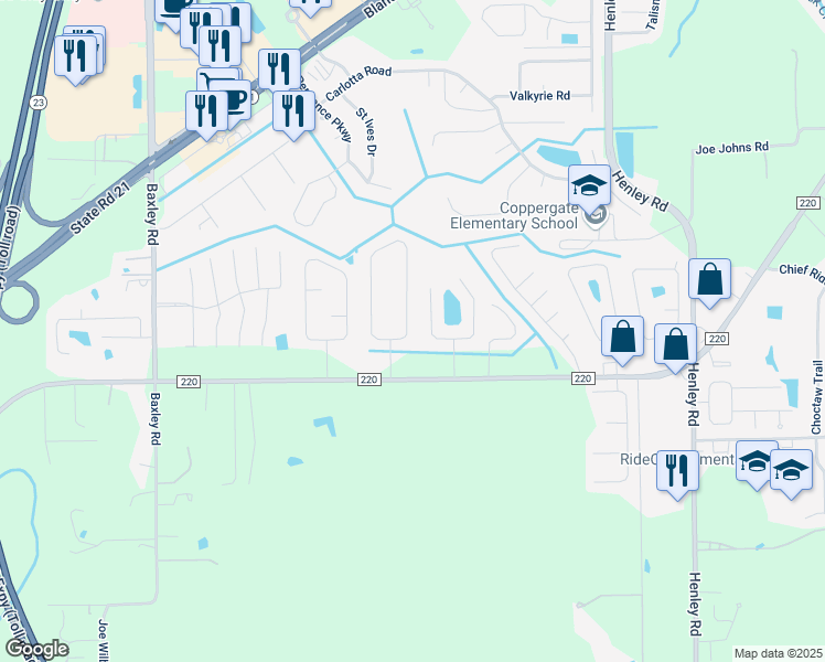 map of restaurants, bars, coffee shops, grocery stores, and more near 1786 Sheraton Lakes Circle in Middleburg