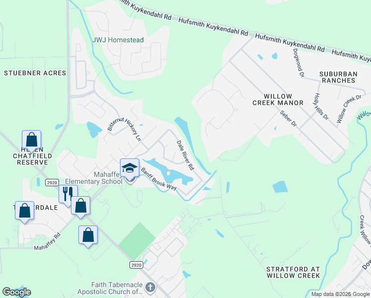 map of restaurants, bars, coffee shops, grocery stores, and more near 22915 Dale River Road in Tomball