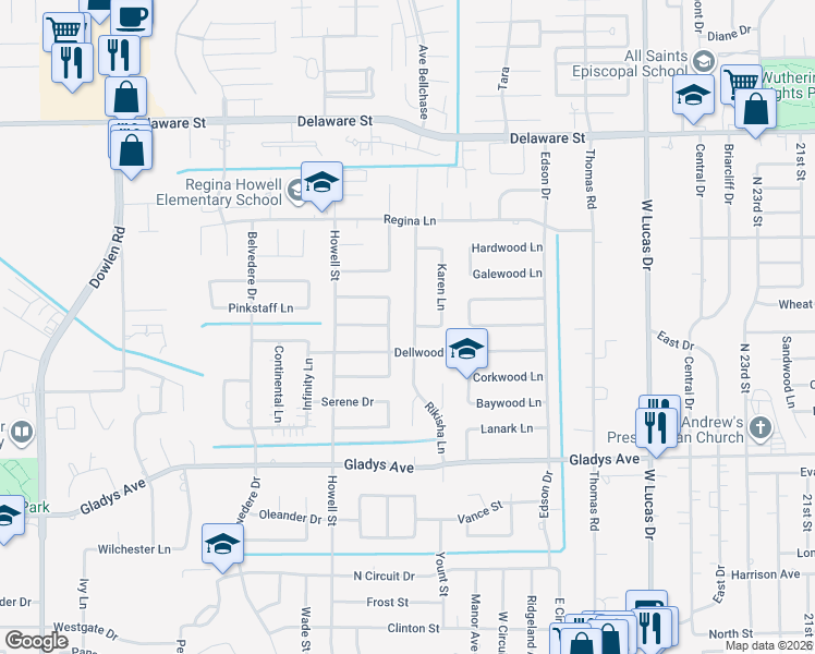 map of restaurants, bars, coffee shops, grocery stores, and more near 1695 Rikisha Lane in Beaumont