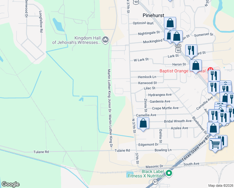 map of restaurants, bars, coffee shops, grocery stores, and more near 903 39th Street in Orange