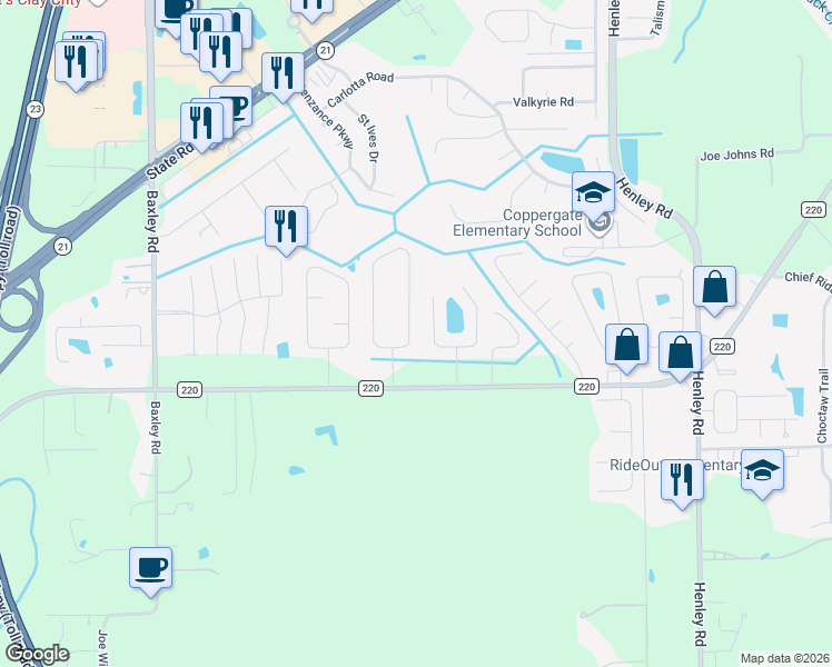 map of restaurants, bars, coffee shops, grocery stores, and more near 1784 Sheraton Lakes Circle in Middleburg