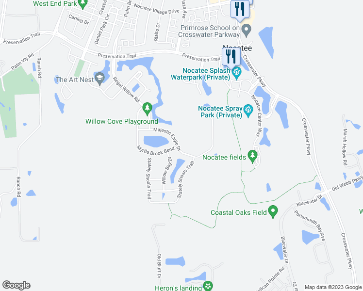 map of restaurants, bars, coffee shops, grocery stores, and more near 261 Majestic Eagle Drive in Ponte Vedra Beach
