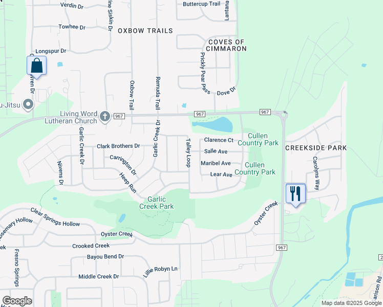 map of restaurants, bars, coffee shops, grocery stores, and more near 1249 Talley Loop in Buda