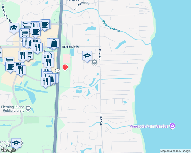 map of restaurants, bars, coffee shops, grocery stores, and more near 410 Baybrook Drive in Orange Park