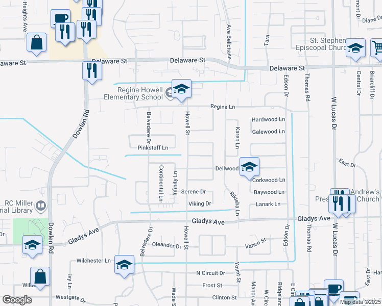 map of restaurants, bars, coffee shops, grocery stores, and more near 5770 Fleetwood Lane in Beaumont