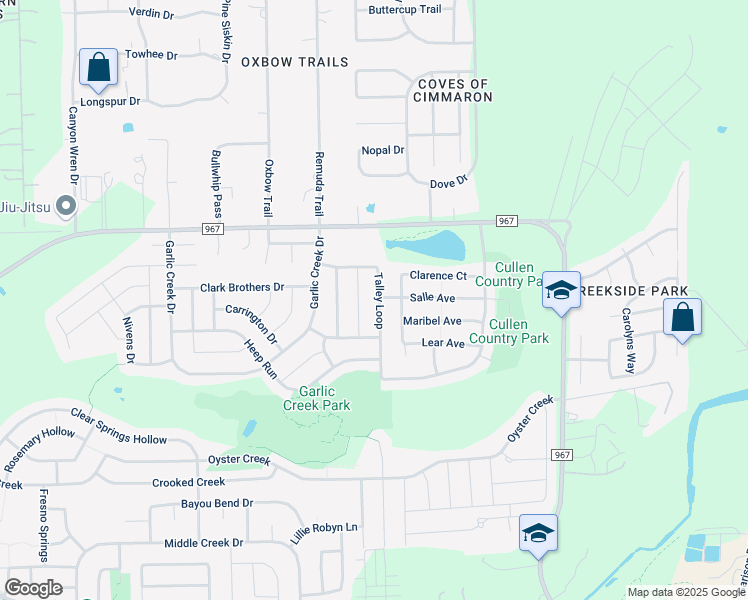 map of restaurants, bars, coffee shops, grocery stores, and more near 2121 Sid Allens Drive in Buda