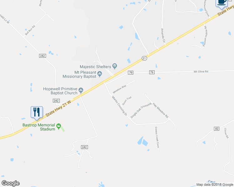 map of restaurants, bars, coffee shops, grocery stores, and more near 125 Martins Crossing Drive in Cedar Creek