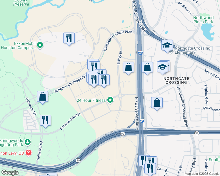 map of restaurants, bars, coffee shops, grocery stores, and more near 1200 Lake Plaza Drive in Spring