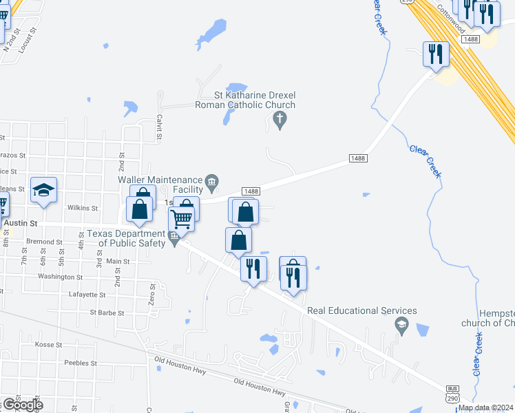 map of restaurants, bars, coffee shops, grocery stores, and more near 805 Factory Outlet Drive in Hempstead