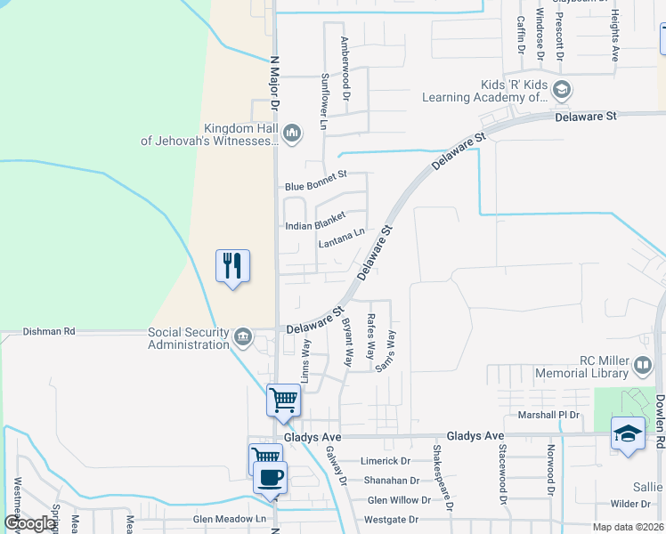 map of restaurants, bars, coffee shops, grocery stores, and more near 7792 Pecan Drive in Beaumont