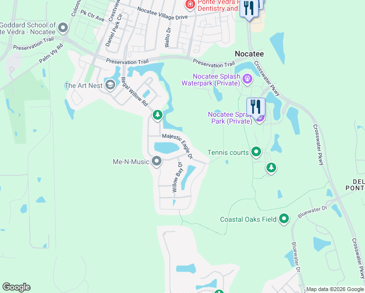 map of restaurants, bars, coffee shops, grocery stores, and more near 218 Majestic Eagle Drive in Ponte Vedra Beach