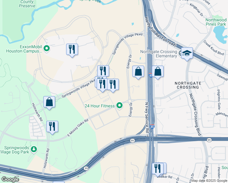 map of restaurants, bars, coffee shops, grocery stores, and more near 1200 Lake Plaza Drive in Spring