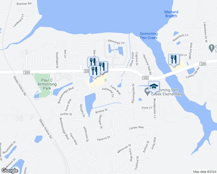 map of restaurants, bars, coffee shops, grocery stores, and more near 1657 Ashwood Circle in Middleburg