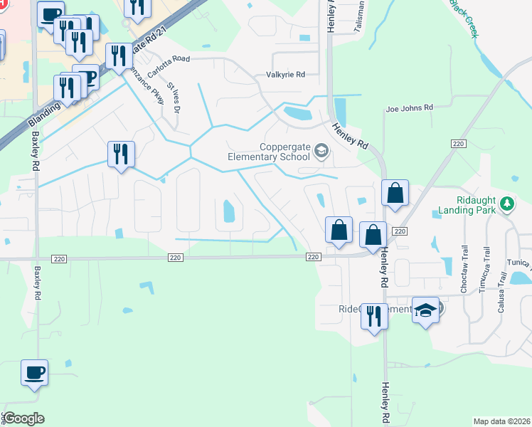 map of restaurants, bars, coffee shops, grocery stores, and more near 1813 Lago Del Sur Drive in Middleburg