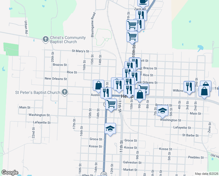 map of restaurants, bars, coffee shops, grocery stores, and more near 606 12th Street in Hempstead