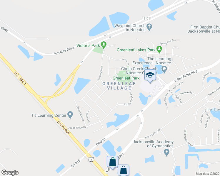 map of restaurants, bars, coffee shops, grocery stores, and more near 201 Glenwood Street in Ponte Vedra Beach