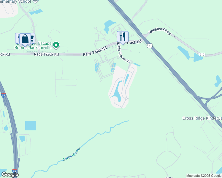 map of restaurants, bars, coffee shops, grocery stores, and more near 474 Walnut Drive in Saint Johns