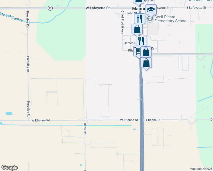 map of restaurants, bars, coffee shops, grocery stores, and more near 157 Cottage Cove Drive in Maurice