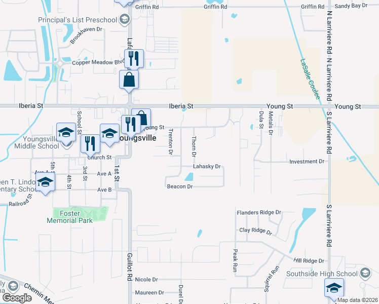 map of restaurants, bars, coffee shops, grocery stores, and more near 131 Beacon Drive in Youngsville