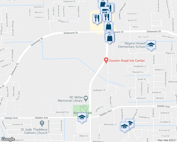 map of restaurants, bars, coffee shops, grocery stores, and more near 2099 Dowlen Road in Beaumont