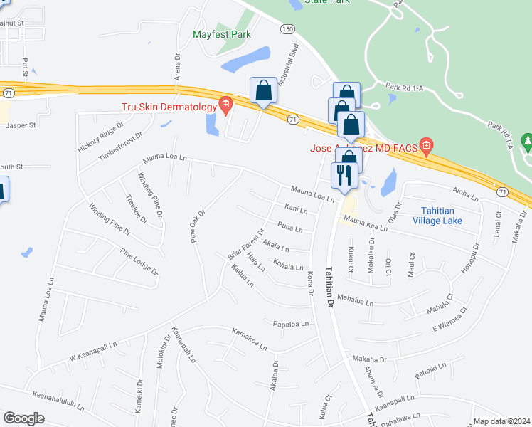 map of restaurants, bars, coffee shops, grocery stores, and more near 122 Briar Forest Drive in Bastrop