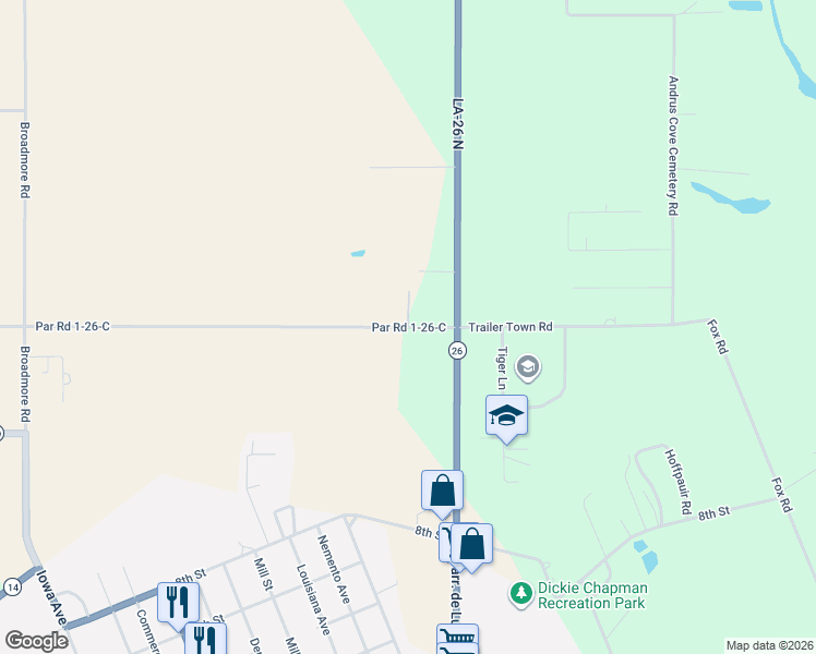 map of restaurants, bars, coffee shops, grocery stores, and more near 4100 Trailer Town Road in Jennings