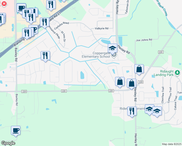 map of restaurants, bars, coffee shops, grocery stores, and more near 1813 Lago Del Sur Drive in Middleburg