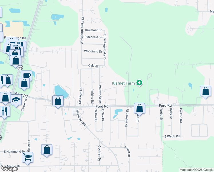 map of restaurants, bars, coffee shops, grocery stores, and more near 23120 Wildwood Road in Montgomery County