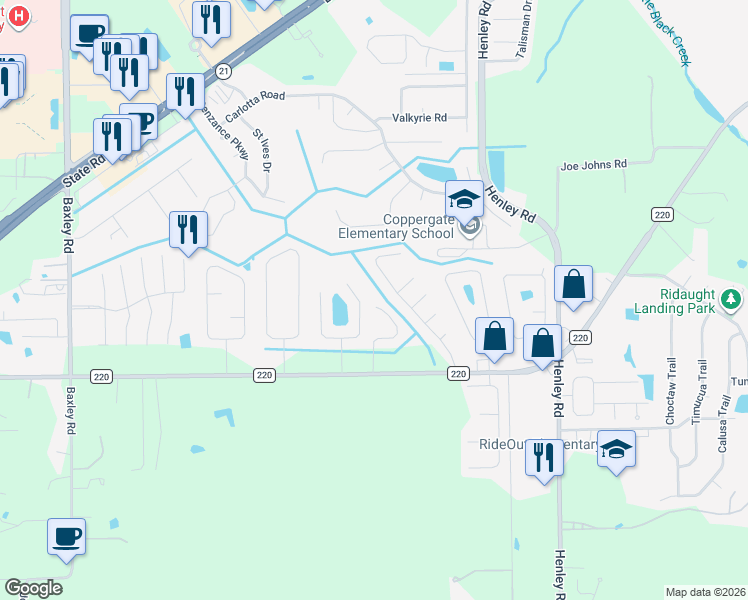map of restaurants, bars, coffee shops, grocery stores, and more near 1813 Lago Del Sur Drive in Middleburg
