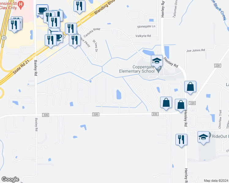 map of restaurants, bars, coffee shops, grocery stores, and more near 2064 Hunters Trace Circle in Middleburg