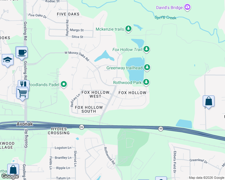 map of restaurants, bars, coffee shops, grocery stores, and more near 23011 Rothwood Road in Spring