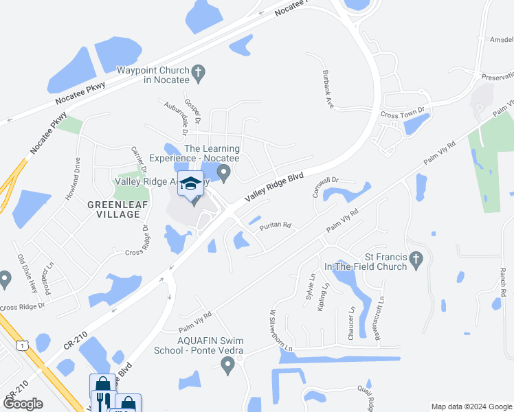 map of restaurants, bars, coffee shops, grocery stores, and more near 94 Amherst Place in Ponte Vedra Beach