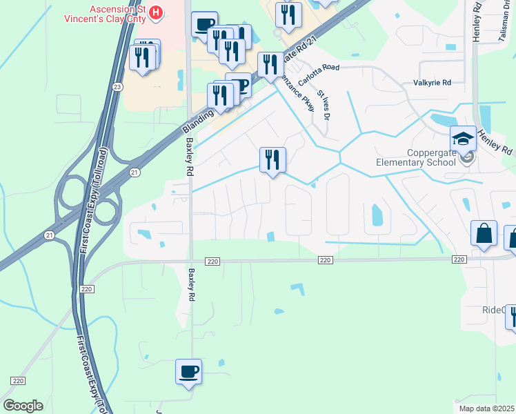 map of restaurants, bars, coffee shops, grocery stores, and more near 1858 Ontario Court in Middleburg
