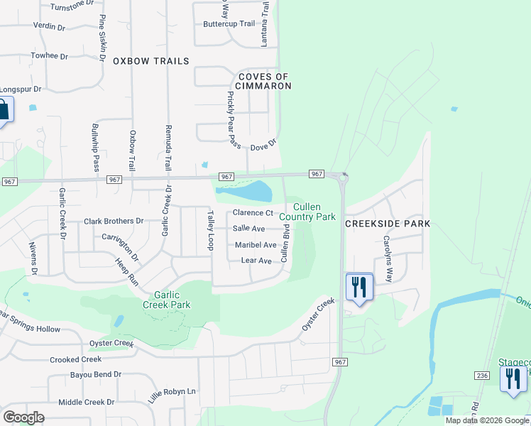 map of restaurants, bars, coffee shops, grocery stores, and more near 140 Clarence Court in Buda