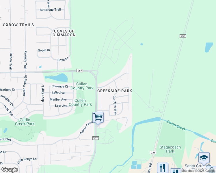 map of restaurants, bars, coffee shops, grocery stores, and more near 100 Haleys Way Drive in Buda
