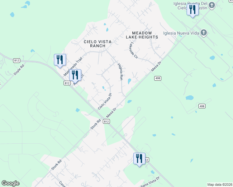 map of restaurants, bars, coffee shops, grocery stores, and more near 181 Higinia Run in Bastrop County
