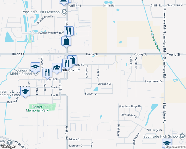 map of restaurants, bars, coffee shops, grocery stores, and more near 131 Beacon Dr in Youngsville